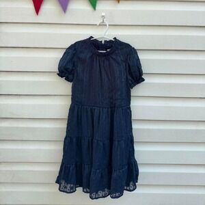 Poppies and Roses navy blue dress with ruffle collar